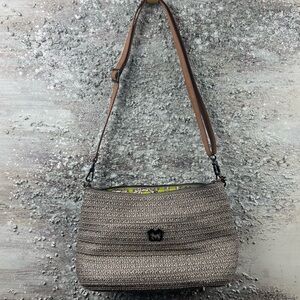 547 Eric Javitz New York shoulder bag woven raffia metallic silver gray